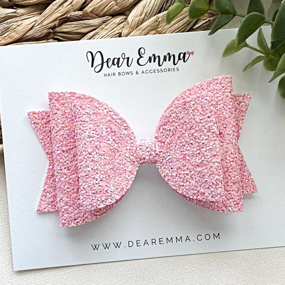Charming Pink Chunky Glitter Hair Bow
